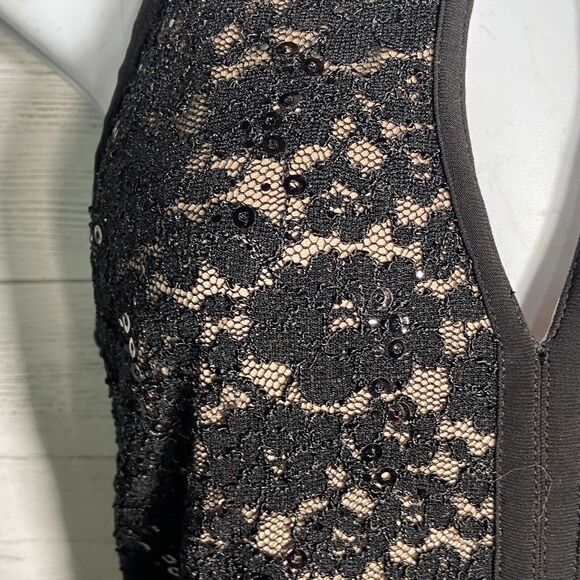 Night Way Black Strech Lace Halter Cocktail Dress Sz 4 - Picture 3 of 8